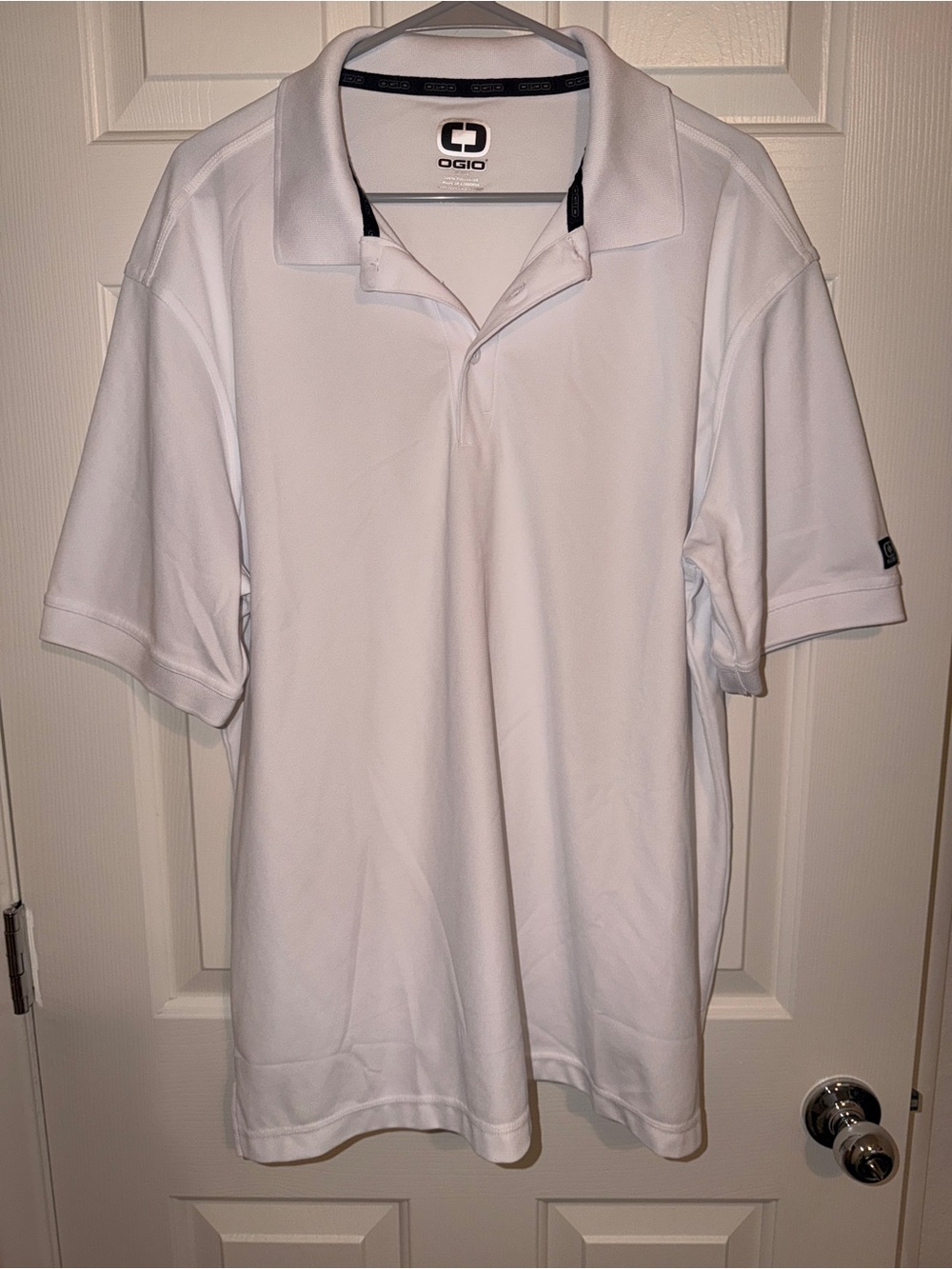 XL OGIO White Men's Polo with Contrast Trim